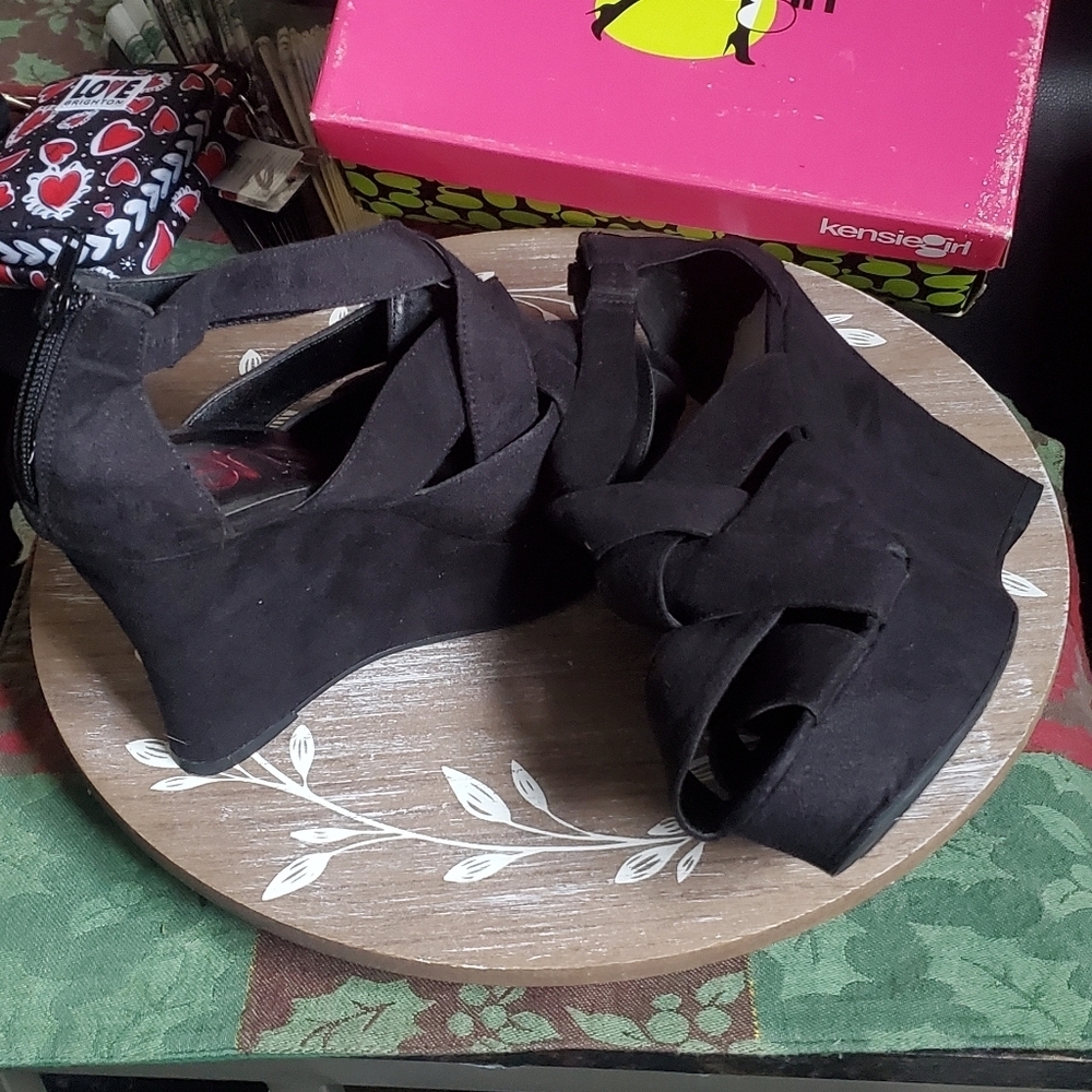 Macy's Kensie Girl Faux Suade Criss Cross Wedge Sandles